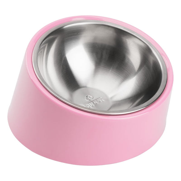 Inclined stainless steel pet bowl with anti-slip base