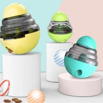 Three treat-dispensing balls in different colors